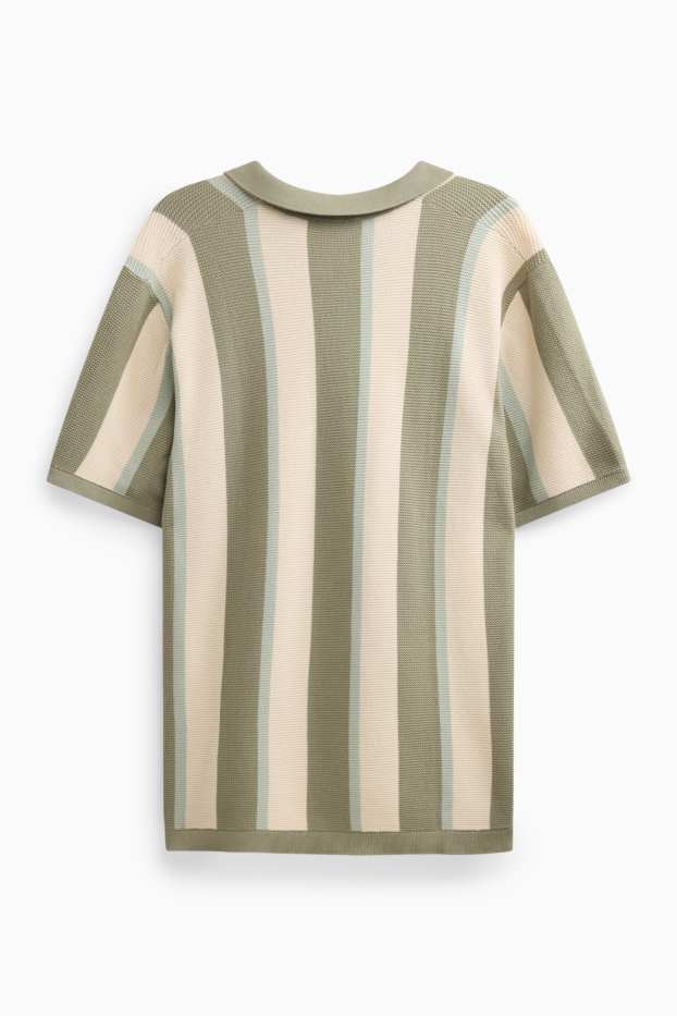 Herren - Strick-Poloshirt - Regular Fit - gestreift - strukturiert - grün