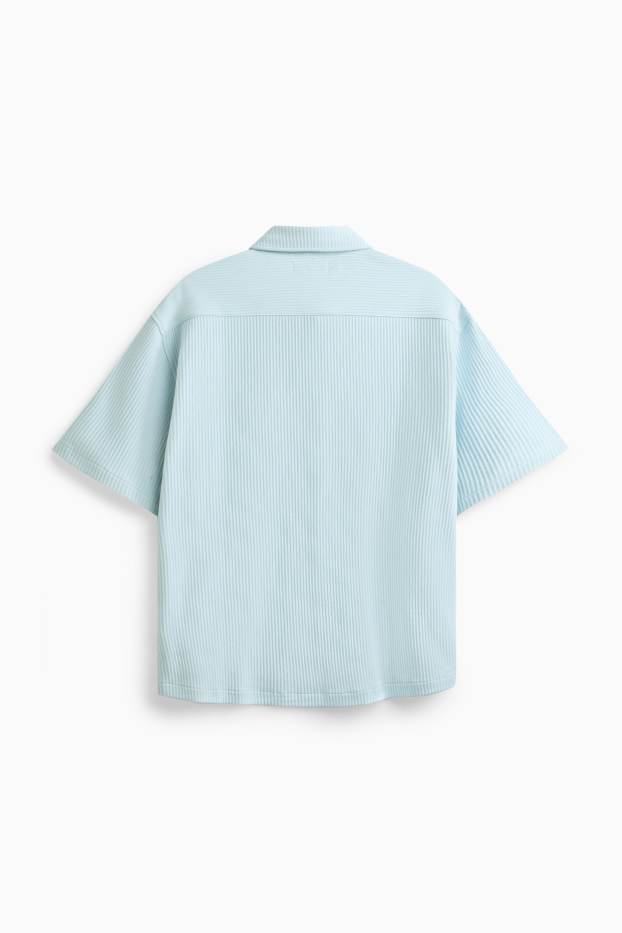 Uomo - Camicia - relaxed fit - collo all'italiana - a coste - azzurro