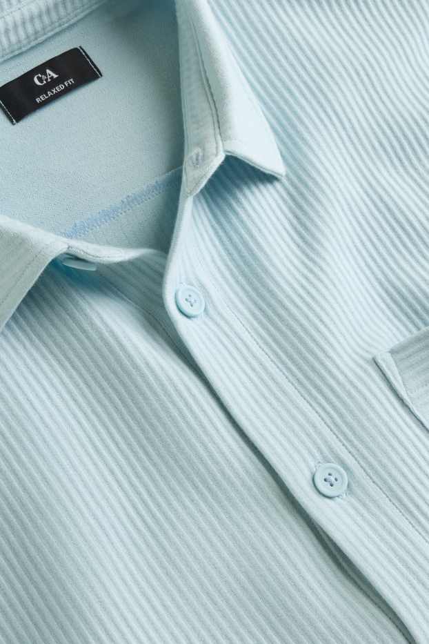 Uomo - Camicia - relaxed fit - collo all'italiana - a coste - azzurro