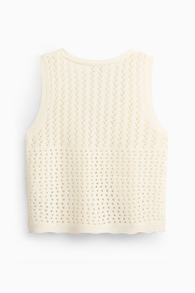 Damen - Crochet-Top - V-Ausschnitt - cremeweiß