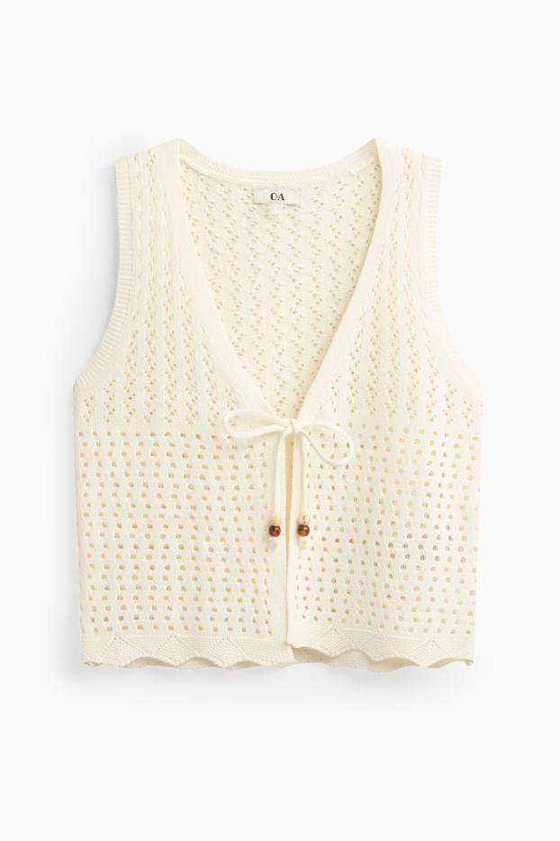 Damen - Crochet-Top - V-Ausschnitt - cremeweiß