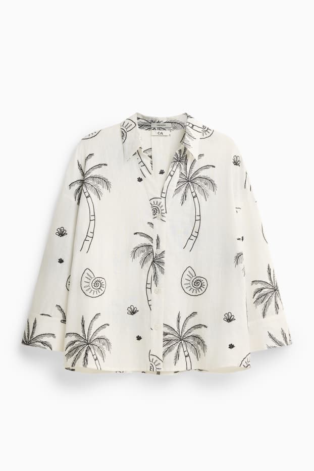 Damen - Bluse - gemustert - weiß / schwarz