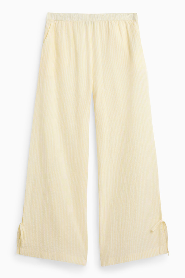 Damen - Musselin-Stoffhose - Mid Waist - Wide Leg - gestreift - hellgelb