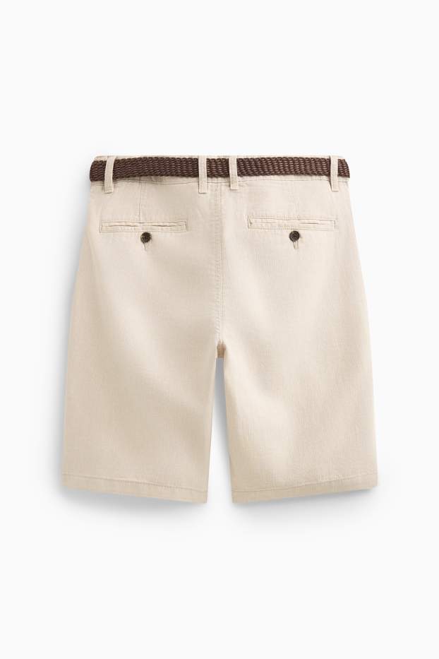 Hommes - Short avec ceinture - beige