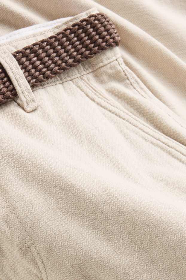 Hommes - Short avec ceinture - beige