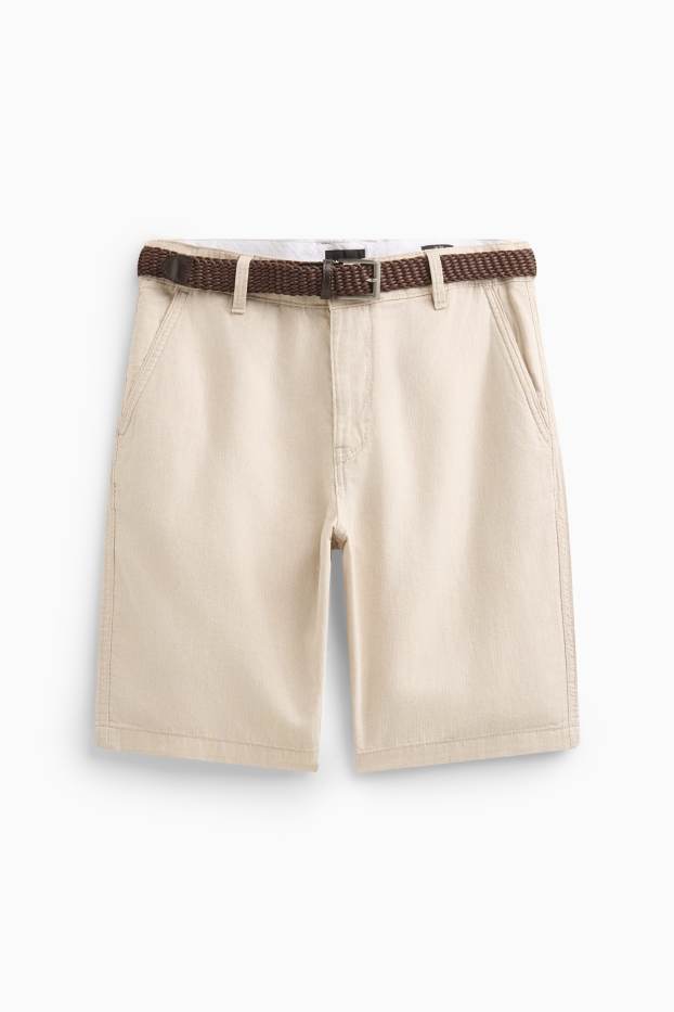 Hommes - Short avec ceinture - beige