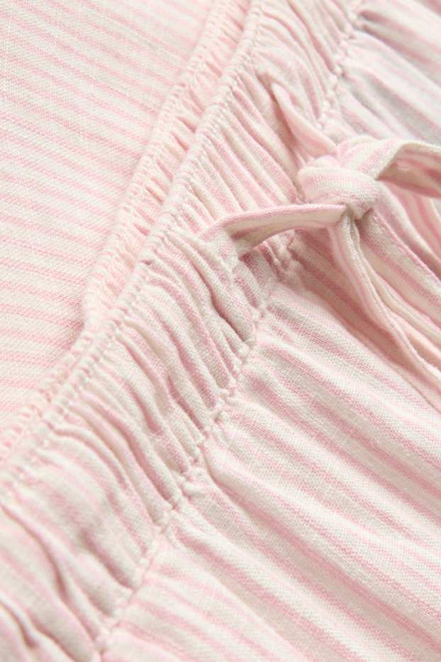 Damen - Shorts mit Leinen-Anteil - Mid Waist - strukturiert - weiß / rosa