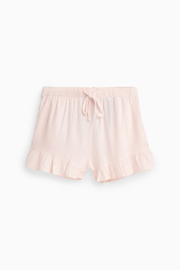 Damen - Shorts mit Leinen-Anteil - Mid Waist - strukturiert - weiß / rosa