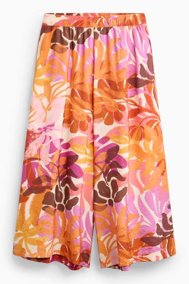 Women - Cloth trousers - high-rise waist - palazzo - patterned - orange / red