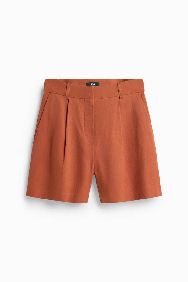 Damen - Shorts - Mid Waist - Leinen-Mix - orange-rot