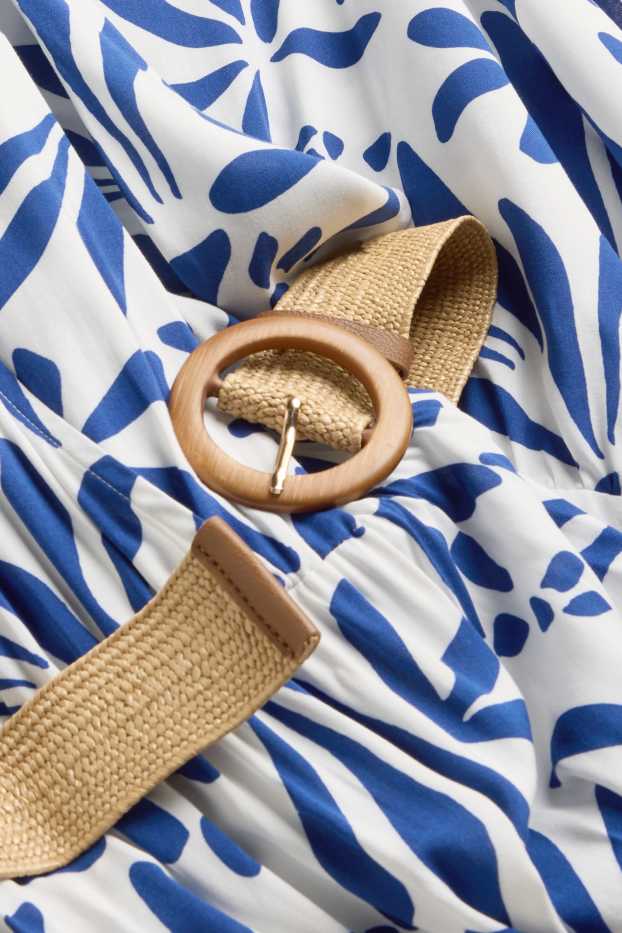 Dames - Jurk - blauw / wit