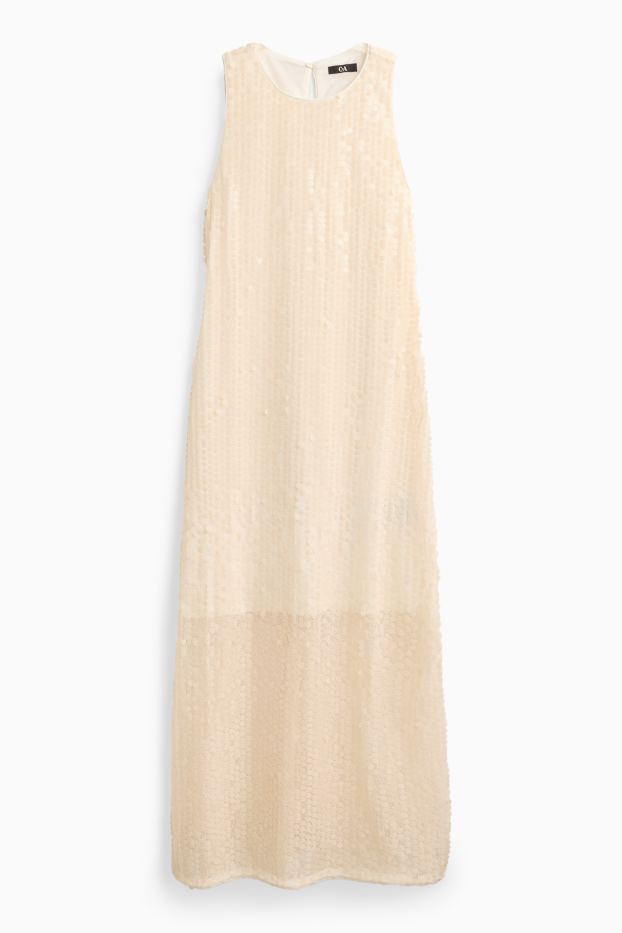 Damen - Pailletten-Kleid - Straight Fit - beige