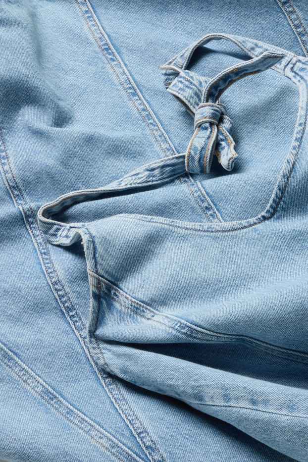 Women - Denim dress with V-neck - blue denim