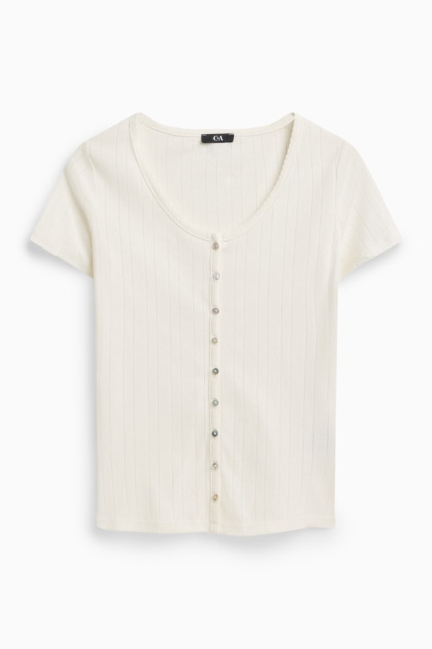 Damen - T-Shirt - Regular Fit - gerippt - weiß