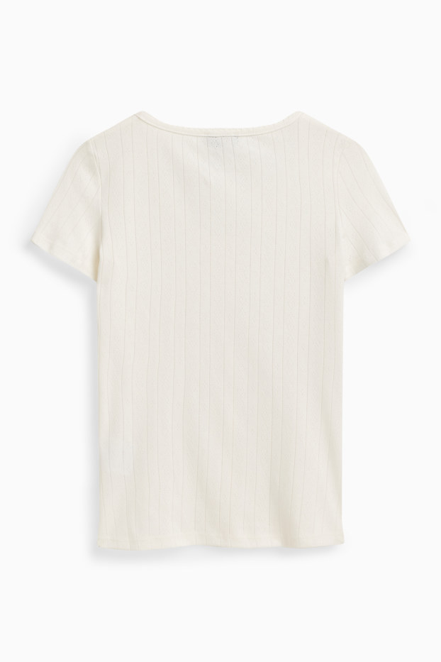 Damen - T-Shirt - Regular Fit - gerippt - weiß