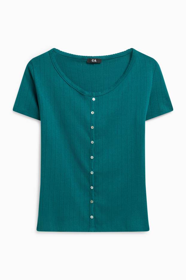 Damen - T-Shirt - Regular Fit - gerippt - dunkelgrün