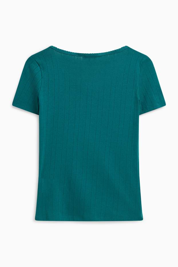Damen - T-Shirt - Regular Fit - gerippt - dunkelgrün