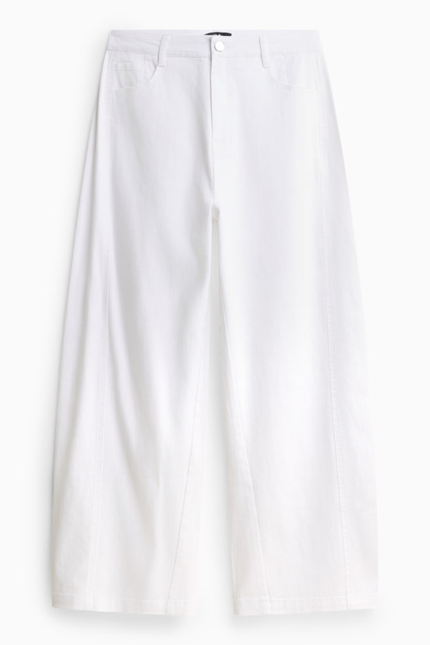 Damen - Stoffhose mit Gürtel - High Waist - Barrel Leg - weiß