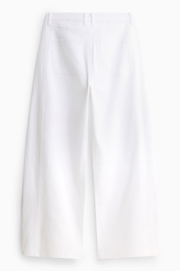 Damen - Stoffhose mit Gürtel - High Waist - Barrel Leg - weiß