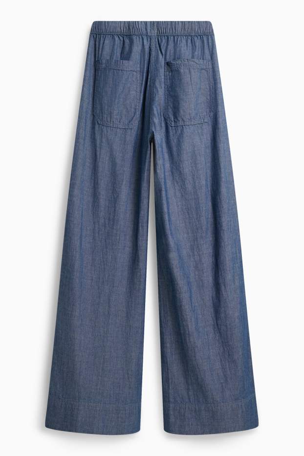 Women - Cloth trousers - mid-rise waist - palazzo - blue denim