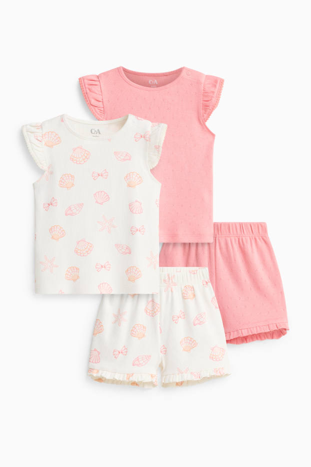 Baby Mädchen - Multipack 2er - Muschel - Baby-Pyjama - 4 teilig - weiss / pink