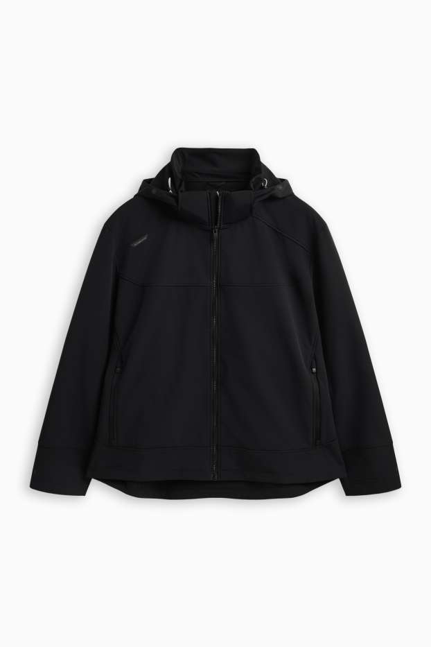 Pánské - Softshellová bunda s kapucí - z vodoodpudivého materiálu - černá