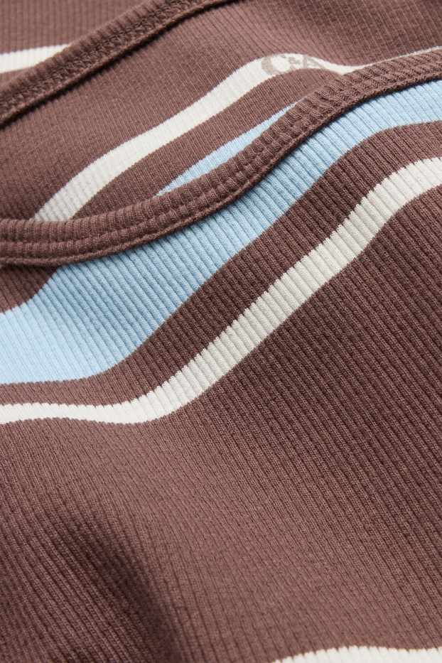 Women - T-shirt - slim fit - ribbed - striped - brown / blue