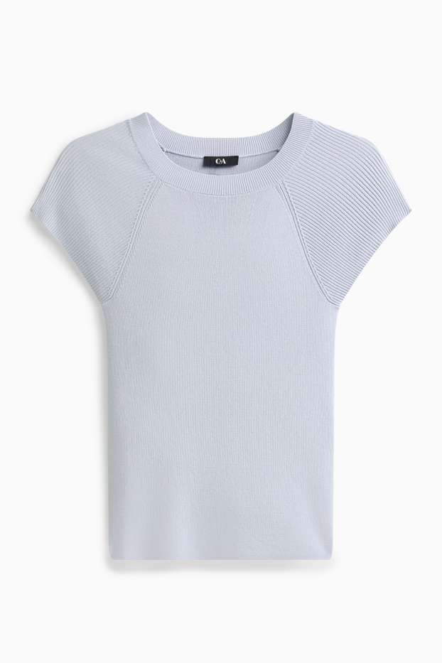 Damen - Strickpullover - kurzarm - hellblau