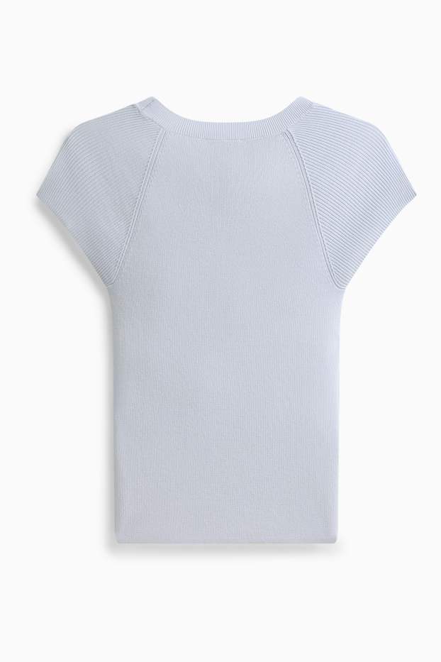 Damen - Strickpullover - kurzarm - hellblau