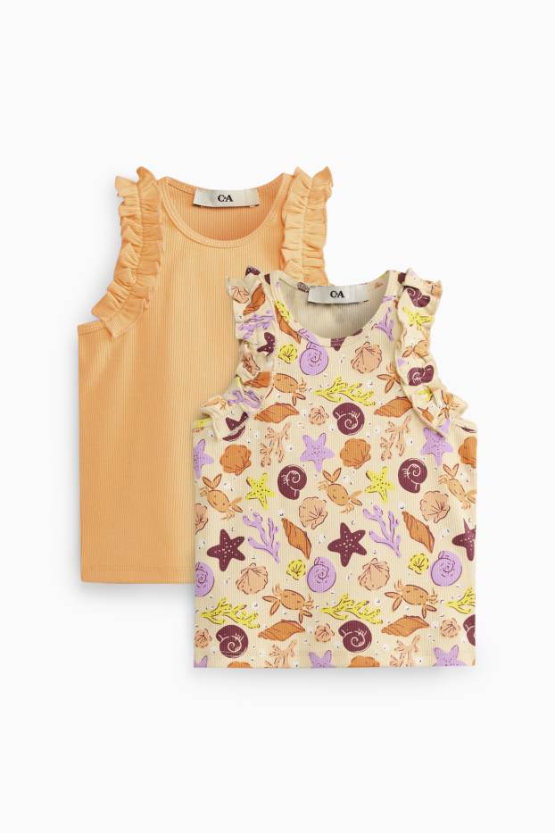 Kinder Mädchen - Multipack 2er - Top - gerippt - orange / beige