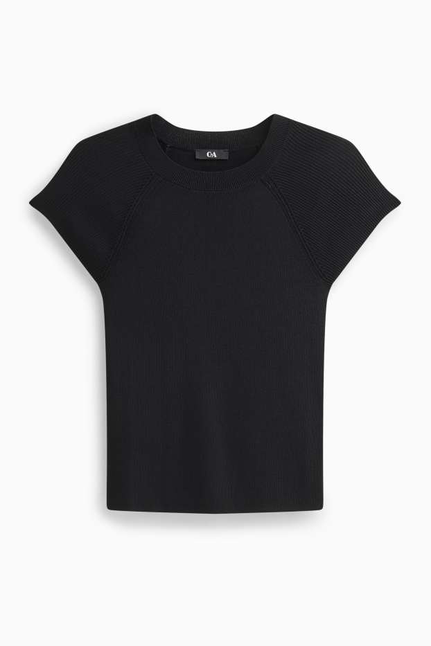 Damen - Strickpullover - kurzarm - schwarz