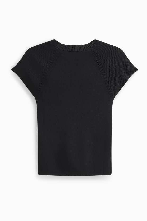 Damen - Strickpullover - kurzarm - schwarz