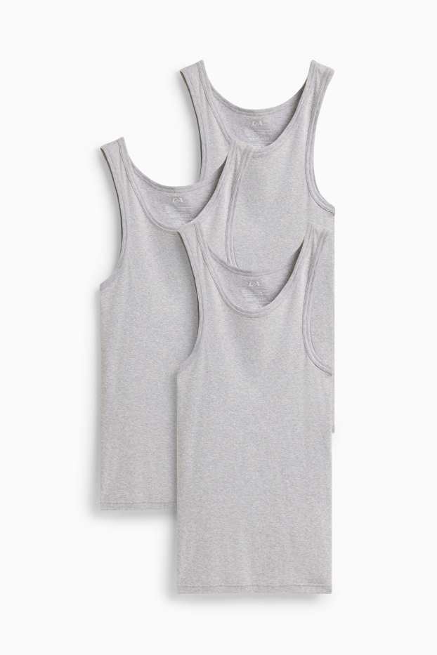 Heren - Set van 3 - onderhemd - fijne ribstof - grijs