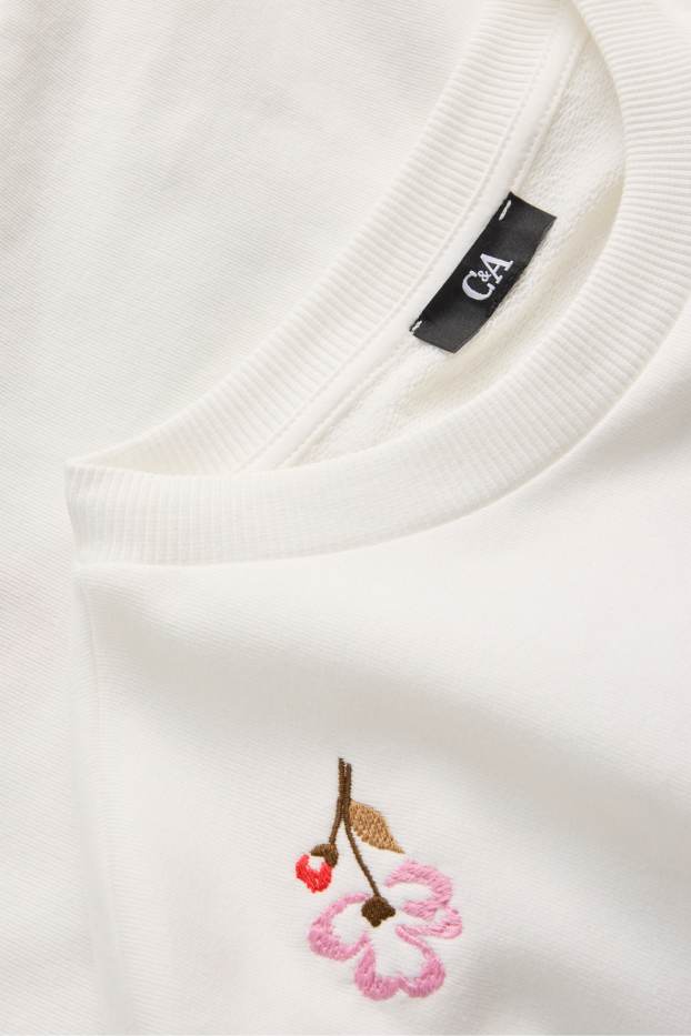 Damen - Sweatshirt - geblümt - weiß