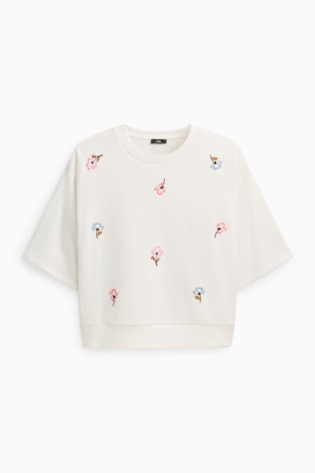 Damen - Sweatshirt - geblümt - weiß