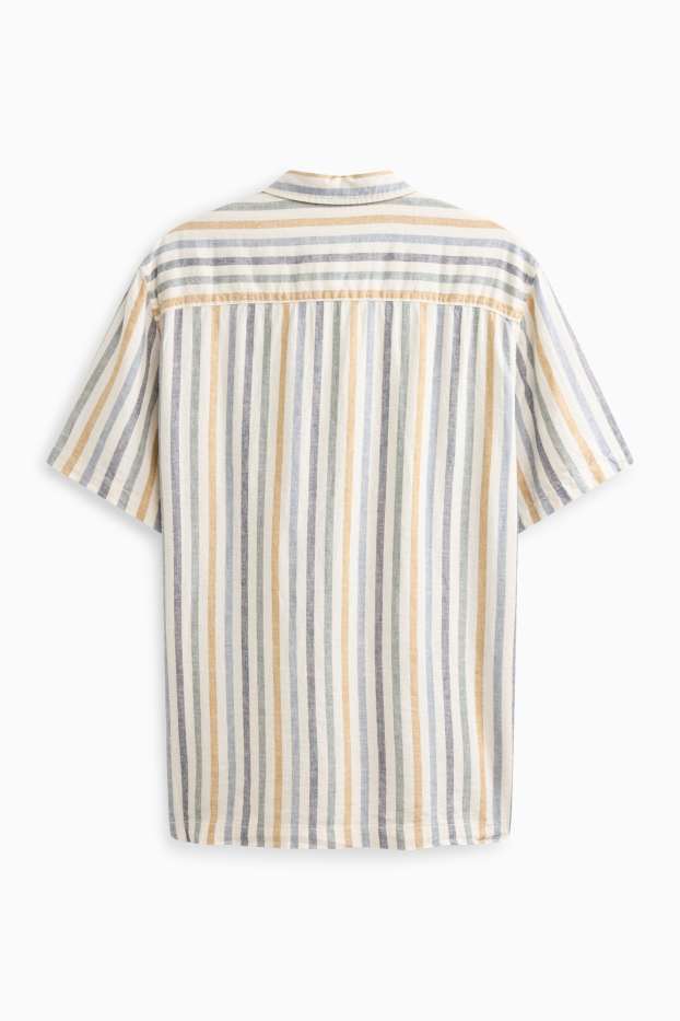 Herren - Hemd - Regular Fit - Kent - Leinen-Mix - gestreift - weiss