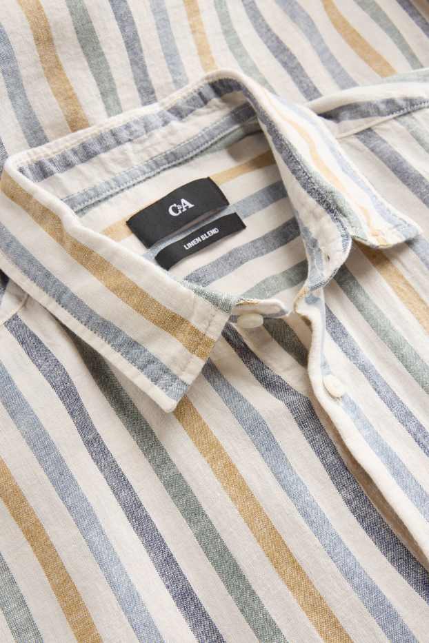 Herren - Hemd - Regular Fit - Kent - Leinen-Mix - gestreift - weiss