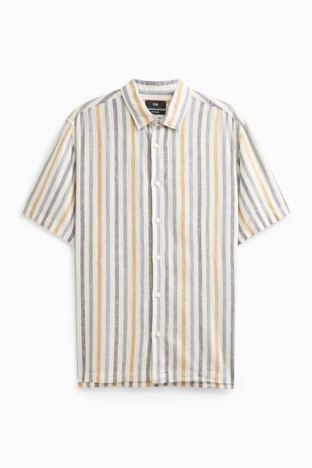 Herren - Hemd - Regular Fit - Kent - Leinen-Mix - gestreift - weiss