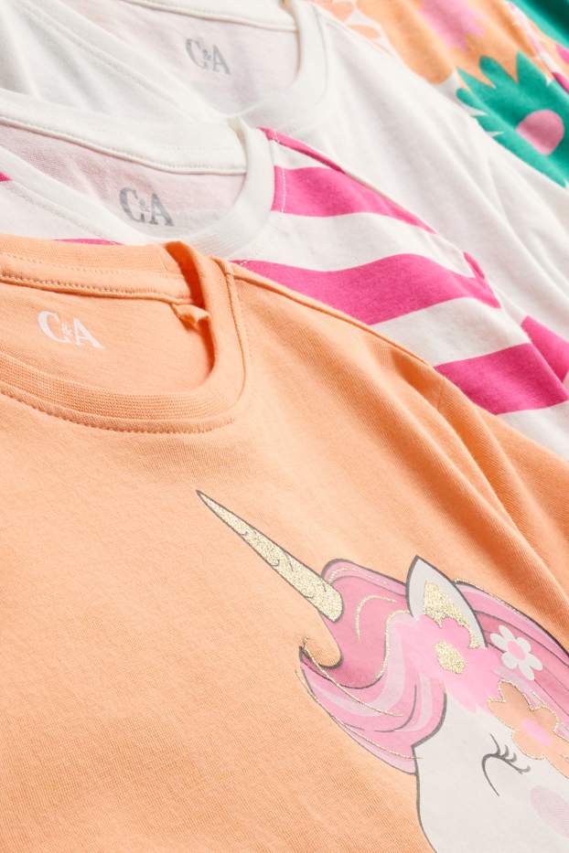 Kinder Mädchen - Multipack 5er - Einhorn und Blume - Kurzarmshirt - grün