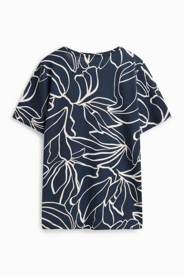 Dames - T-shirt - donkerblauw / wit