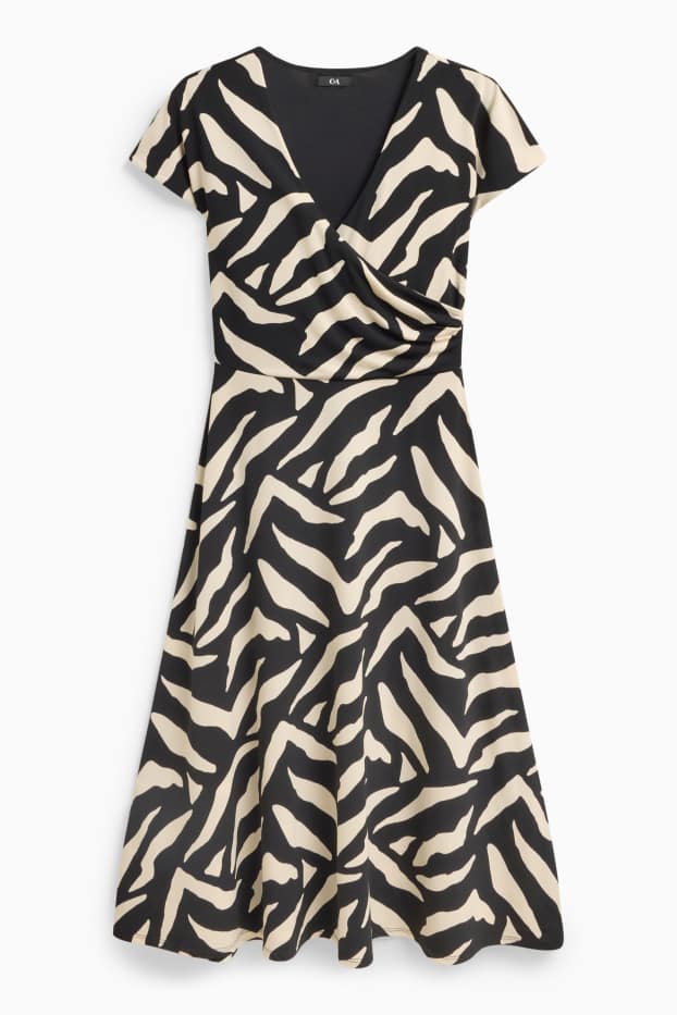 Damen - Fit & Flare Kleid - gemustert - schwarz / beige