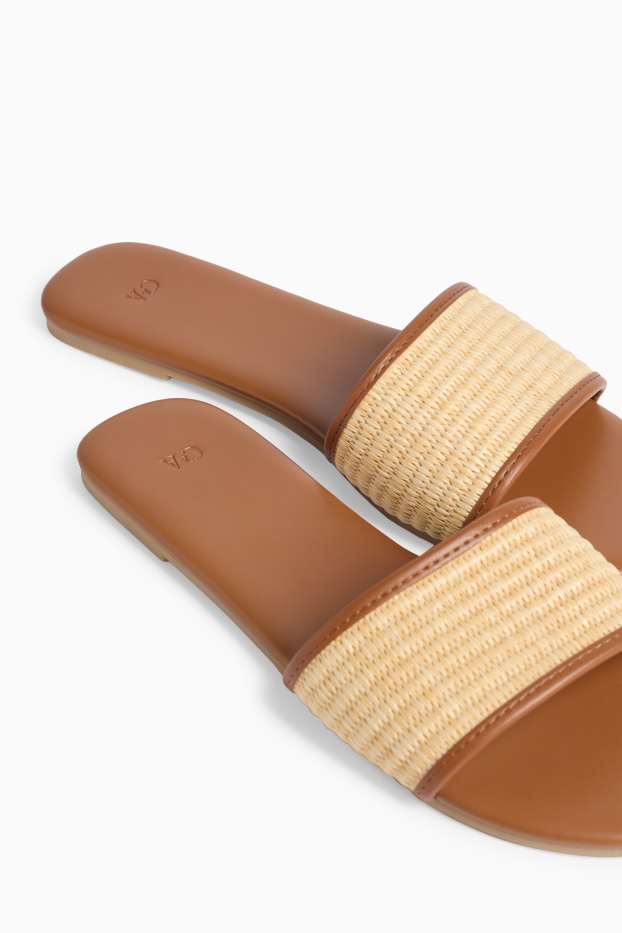 Dámské - Pantofle - lýkový design - imitace kůže - béžová/hnědá