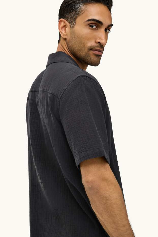 Men - Shirt - regular fit - lapel collar - black