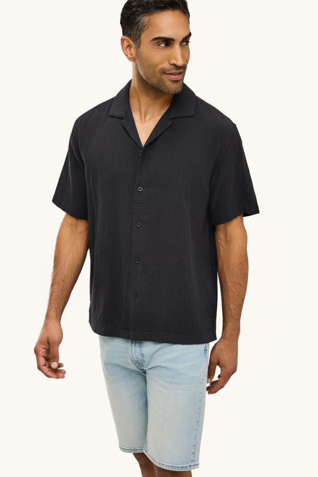 Men - Shirt - regular fit - lapel collar - black