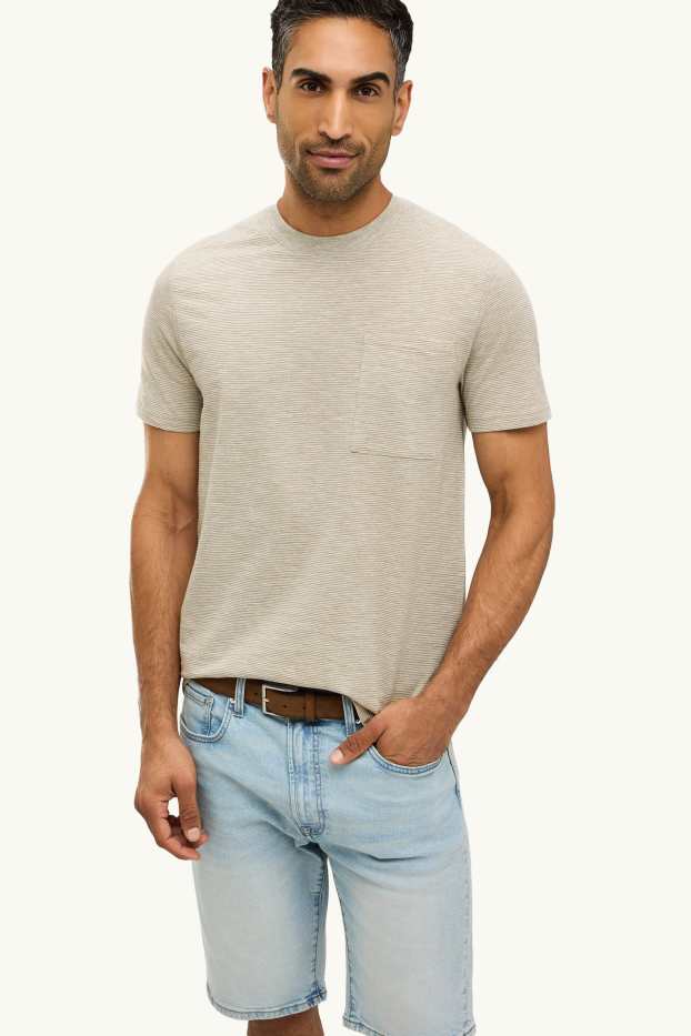Hombre - Camiseta - regular fit - de rayas - marrón