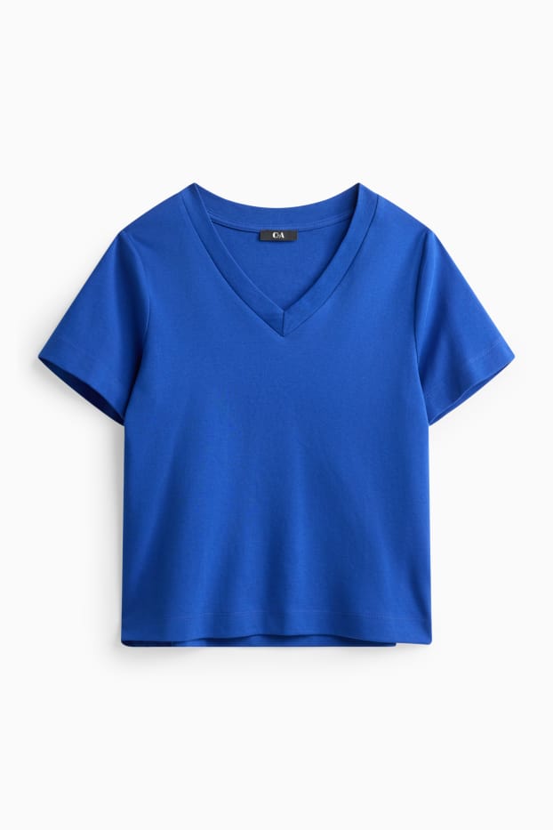 Dames - T-shirt met V-hals - slim fit - blauw