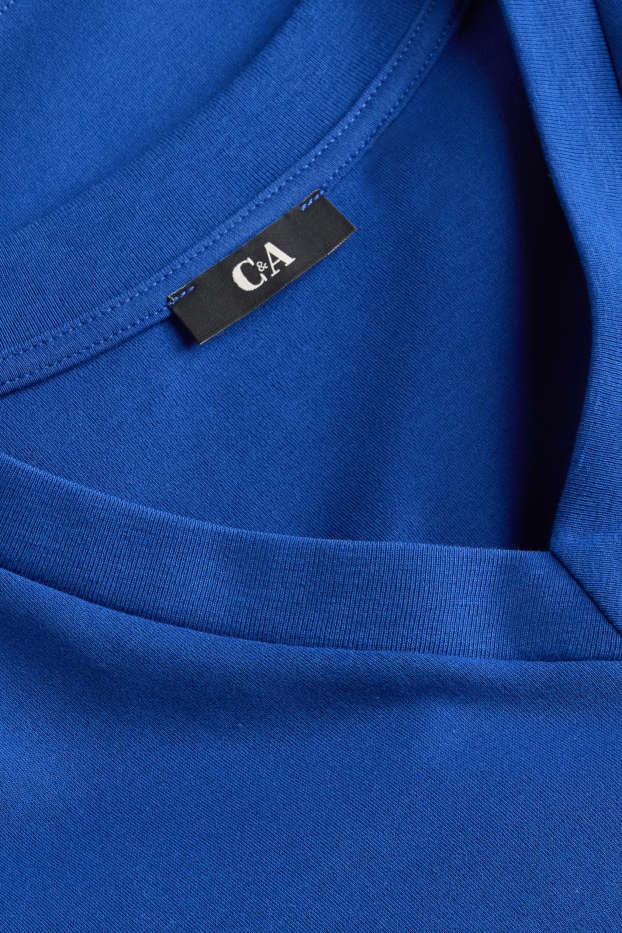 Dames - T-shirt met V-hals - slim fit - blauw