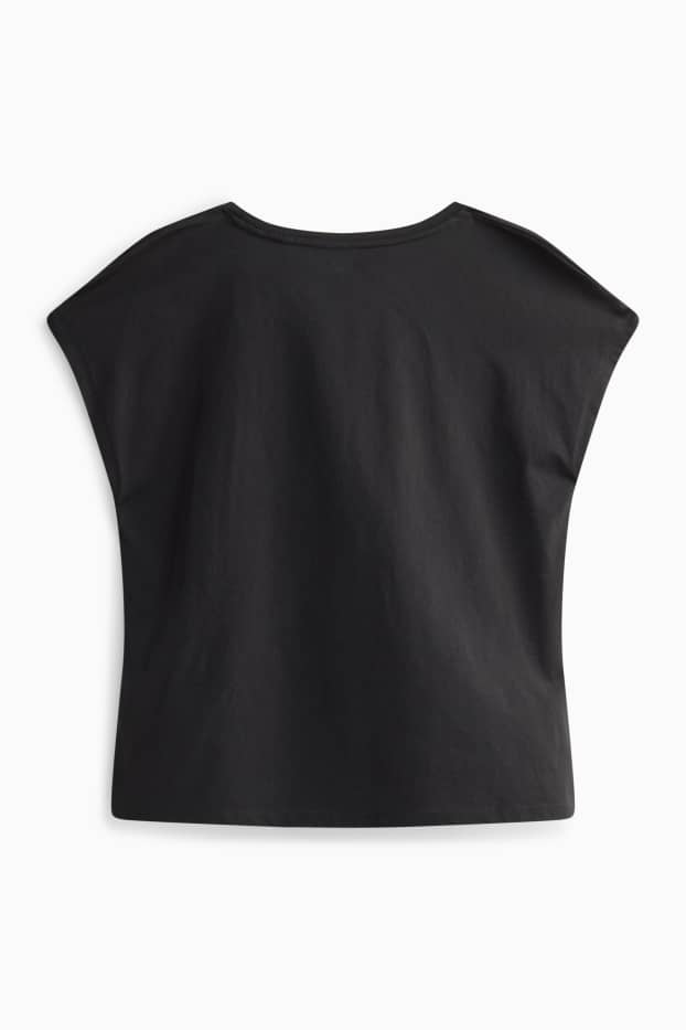Dames - T-shirt - regular fit - gebloemd - zwart / wit