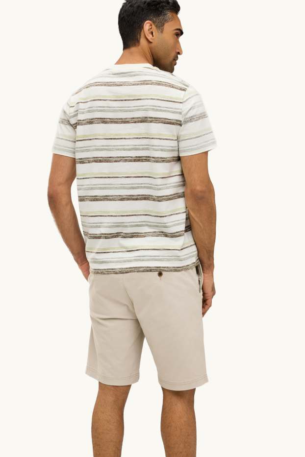 Herren - T-Shirt - Regular Fit - gestreift - beige / grün