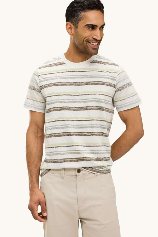 Herren - T-Shirt - Regular Fit - gestreift - beige / grün